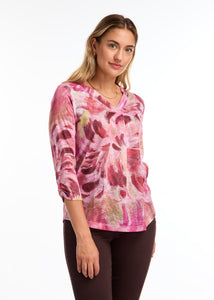 FDJ Printed 3/4 Sleeve Top: Coral