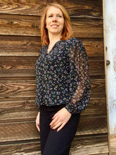 Load image into Gallery viewer, Apricot Floral Top in Black, Powell River, BC
