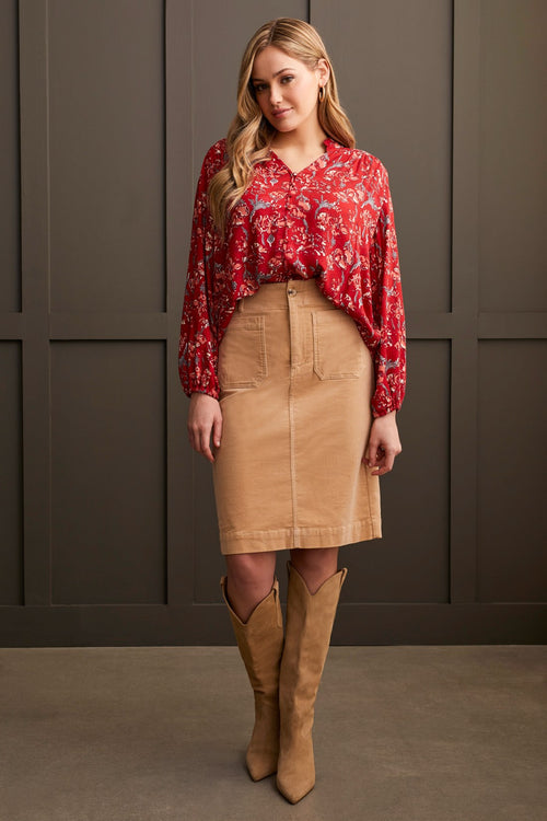 T Button Front Blouse: Red